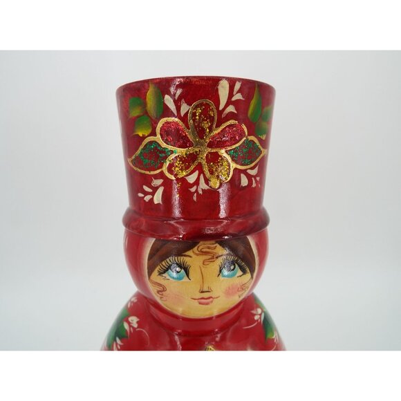 Original Russian Handcrafted Wood 10" Nesting Doll with 11 Ornaments - Picture 7 of 16